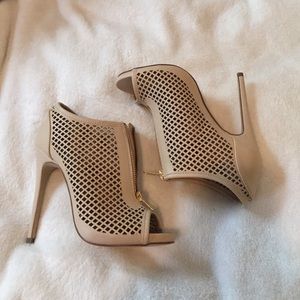 Call It Spring nude heels with zipper front