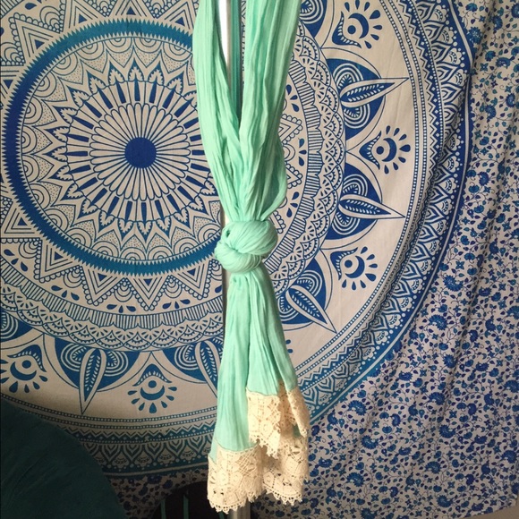 Aqua scarf with lace