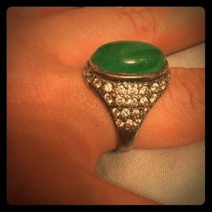 925 green jewel ring & earrings