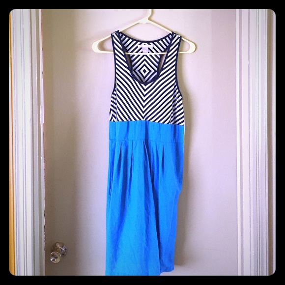 Hype linen and jersey blue knee length dress