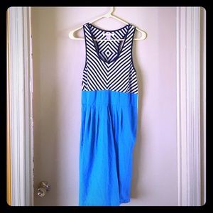 Hype linen and jersey blue knee length dress