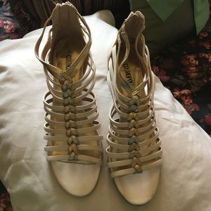 NEW Ivory& Gold Wedge Gladiator Sandals