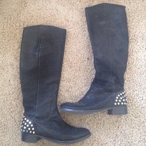 Rachel Roy ROSMERI Black Leather Knee High Boots