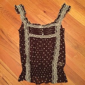 Bebe Brown Heart Print Tank Blouse Top Sz S