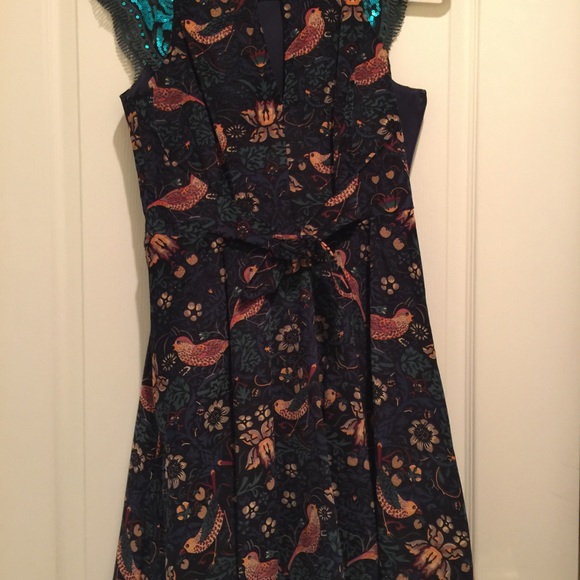Anthropologie dress with bird fabric