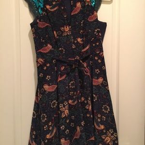 Anthropologie dress with bird fabric