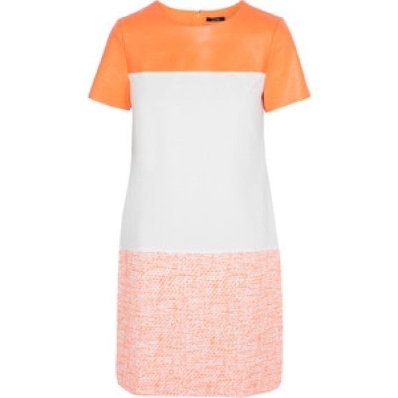 Raoul Electra Leather Paneled Crepe Tweed Dress 4 - Picture 2 of 3