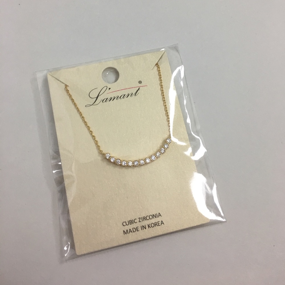 Gold CZ Delicate Pavé Curve Necklace - Picture 3 of 3