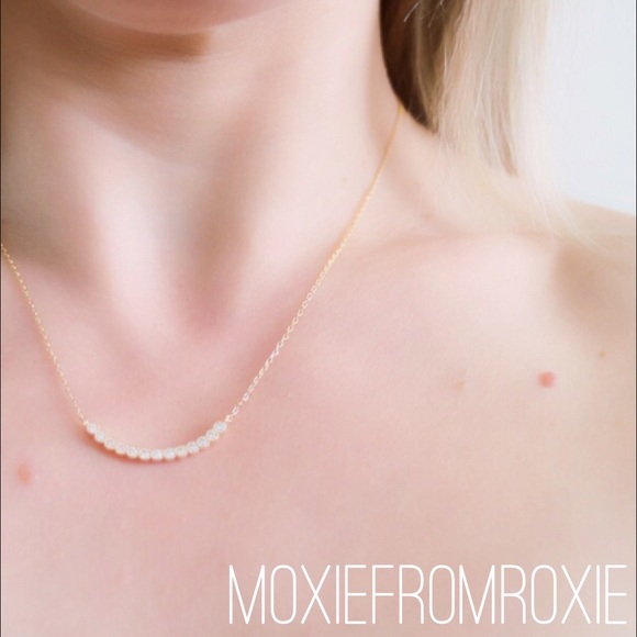 Gold CZ Delicate Pavé Curve Necklace - Picture 2 of 3
