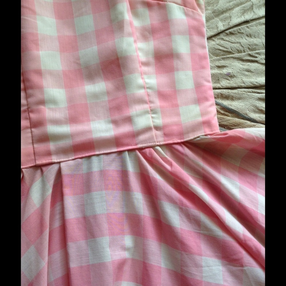 XS Vintage Handmade Pink Checker Pin Up Lace Gown - Picture 5 of 8
