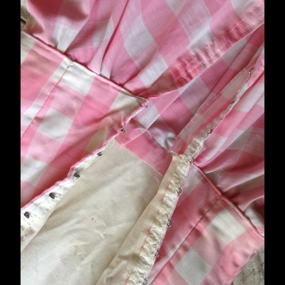 XS Vintage Handmade Pink Checker Pin Up Lace Gown - Picture 6 of 8