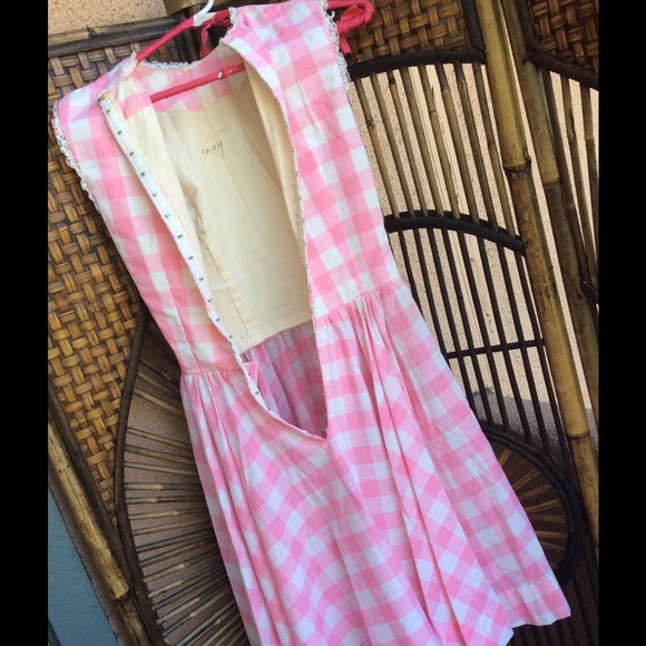 XS Vintage Handmade Pink Checker Pin Up Lace Gown - Picture 4 of 8