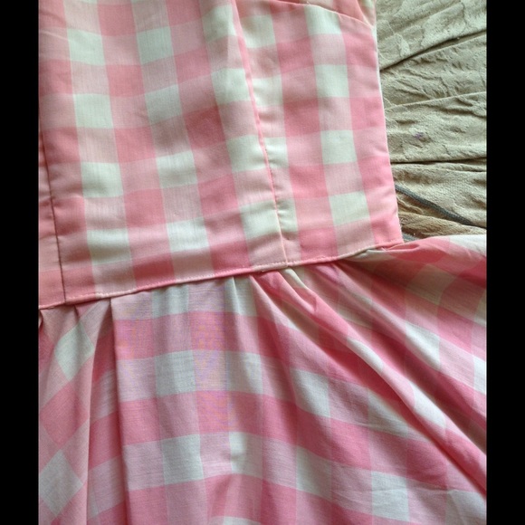 XS Vintage Handmade Pink Checker Pin Up Lace Gown - Picture 5 of 8