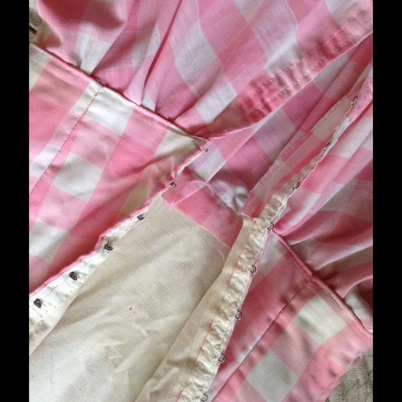 XS Vintage Handmade Pink Checker Pin Up Lace Gown - Picture 6 of 8
