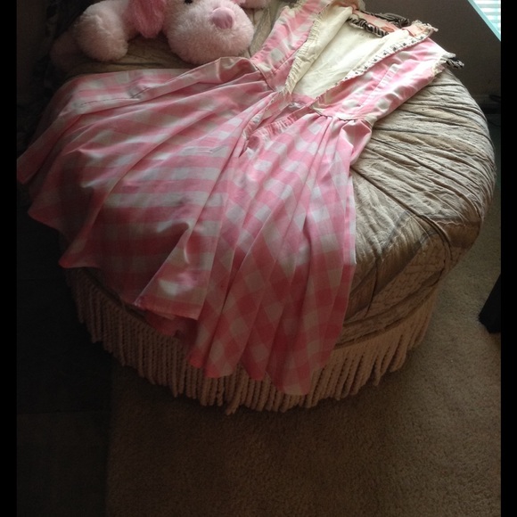 XS Vintage Handmade Pink Checker Pin Up Lace Gown - Picture 7 of 8
