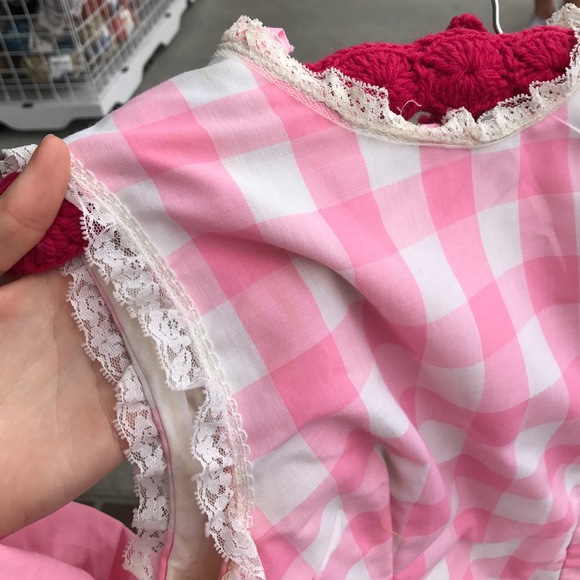 XS Vintage Handmade Pink Checker Pin Up Lace Gown - Picture 8 of 8