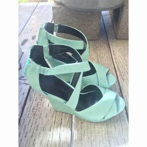 Mint Tiffany blue strappy wedges