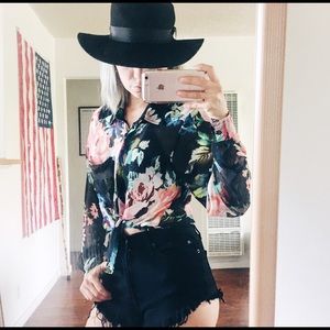 Sheer Floral Print Blouse