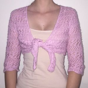 cropped pink crochet sweater
