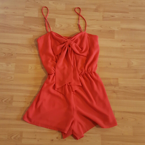 Red Orange Romper w/ Bow Top