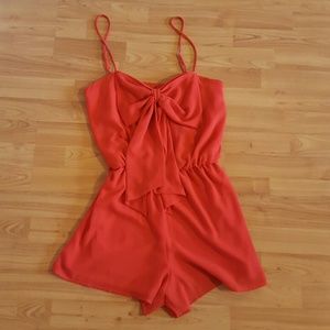 Red Orange Romper w/ Bow Top