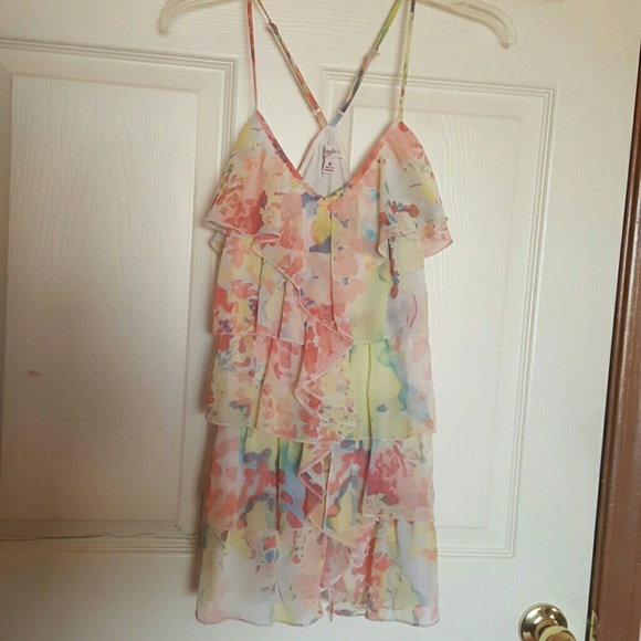 Pastel Watercolor Spaghetti Strap Ruffle Top