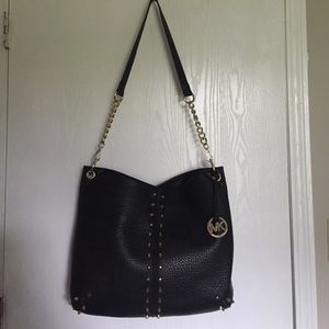 Michael Kors Leather Studded Large Black/Gold Tote