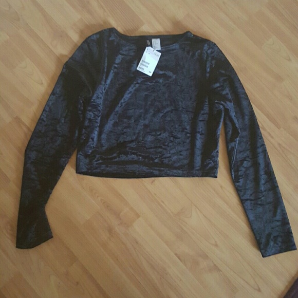 Black Velvet Long Sleeve Crop Top