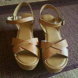 Brown Leather Wedge Sandals