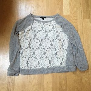grey sweater with lace