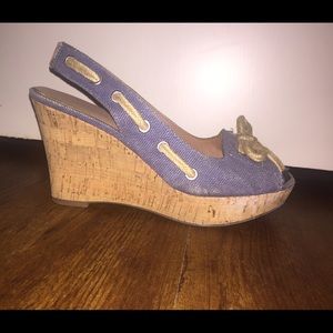 Blue Franco Sarto open-toe wedges