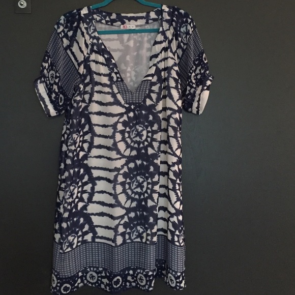 Blue & White tie dye 'GLAM' dress size M