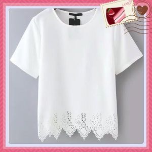 White top with lace trim