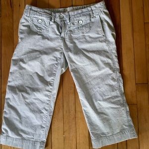 Blue and white striped capris