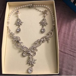 Pearl and crystal drop necklace and earring set