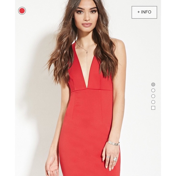Deep-V Plunge Red Sheath Dress