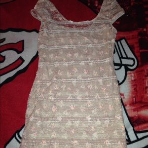 Short lace nude pink dress