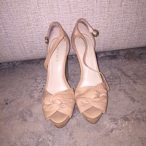 Nude peep toe wedges