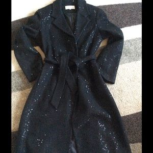 Calvin Klein black sequins wool long jacket sz 12
