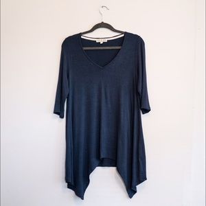 Flowing navy jersey knit shirt