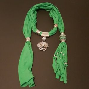 Green jersey floral jeweled neck scarf