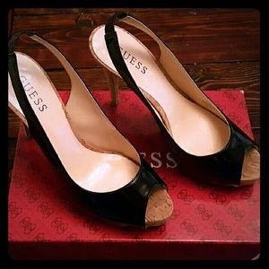 Guess, black slingback, peep toe heels