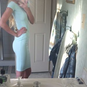 Off the shoulder mint/light blue midi dress