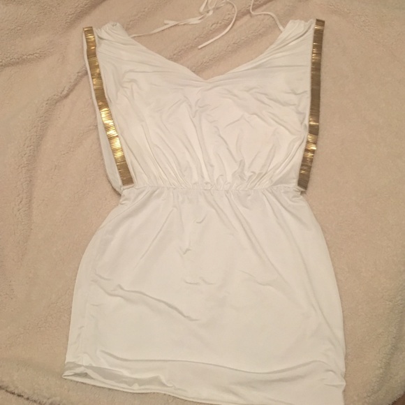As U Wish Dresses & Skirts - White mini dress with gold trim - Sz L