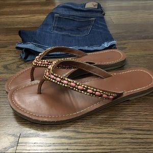 Bluefin Leather Beaded Flip Flops