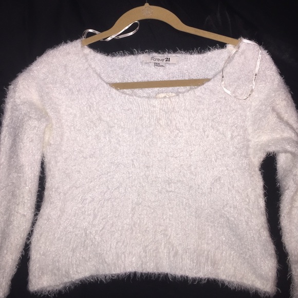 Soft furry white crop sweater
