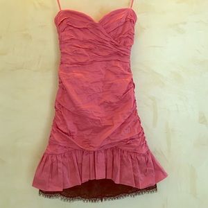 BCBG Pink Strapless Dress with Black Lace Accents