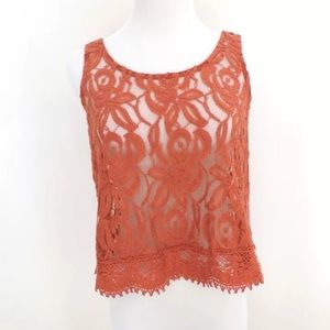Xhileration target sheer lace orange crop tank