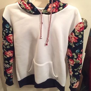 Hoodie with floral hood and sleeves.