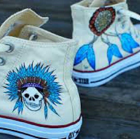 Hand painted cream converse